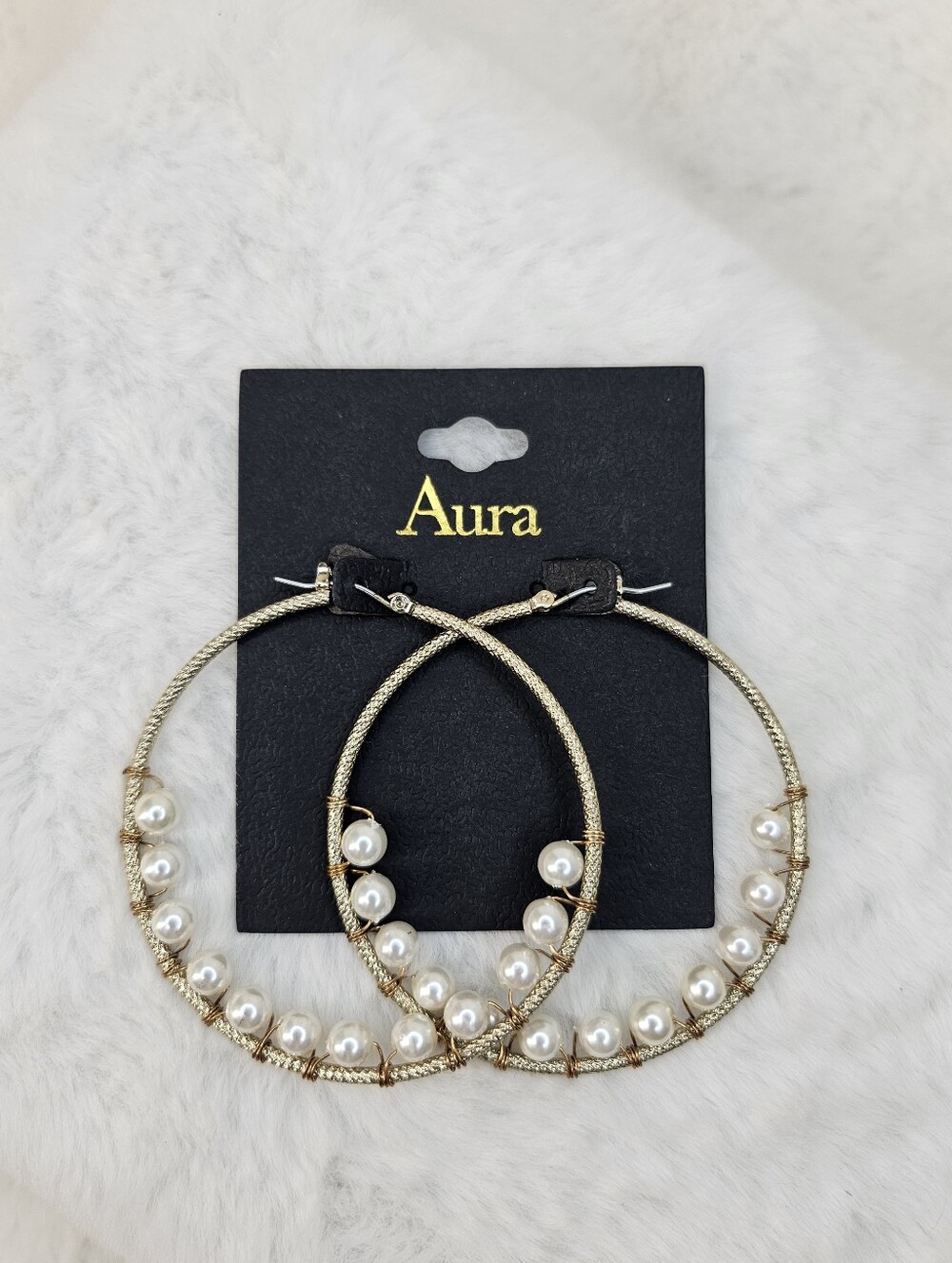 Aura Gold Hoop Earrings with Pearl Accents